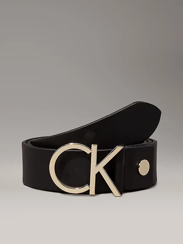 Calvin Klein Lederen Logo Riem - Zwart 85
