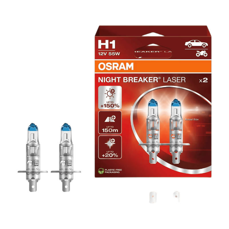 OSRAM NIGHT BREAKER LASER H1, +150% meer licht, halogeen koplamp, 64150NL-2HB, 12 V, 2 lampen