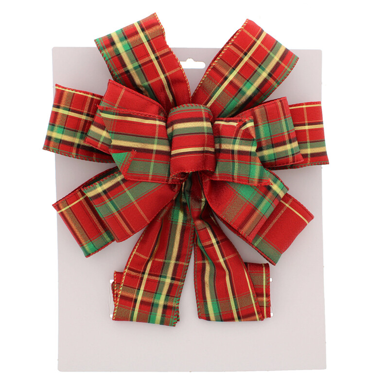 Festive 78Cm Red Tartan Bow Tree Topper