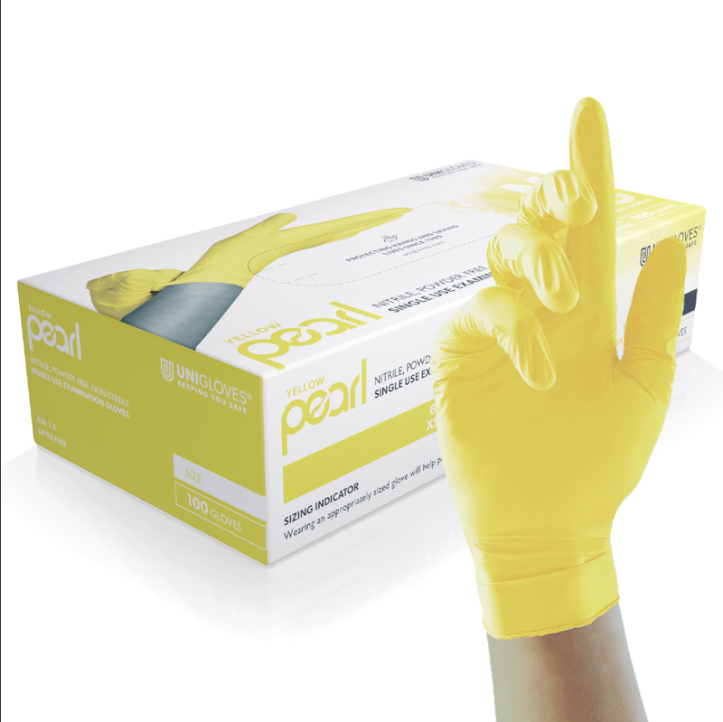 Unigloves Yellow Pearl Nitrile Examination Gloves - Multipurpose, Powder Free And Latex Free Disposable Gloves, S