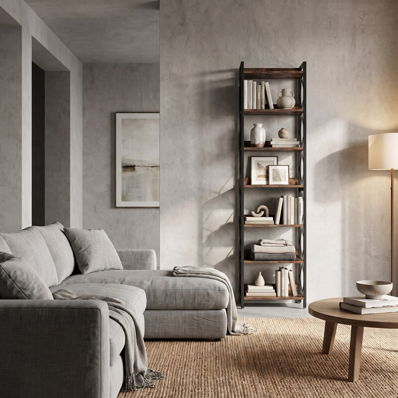 7-stufiges Eckregal, 200 cm schmales Bücherregal Eck-Bücherregal