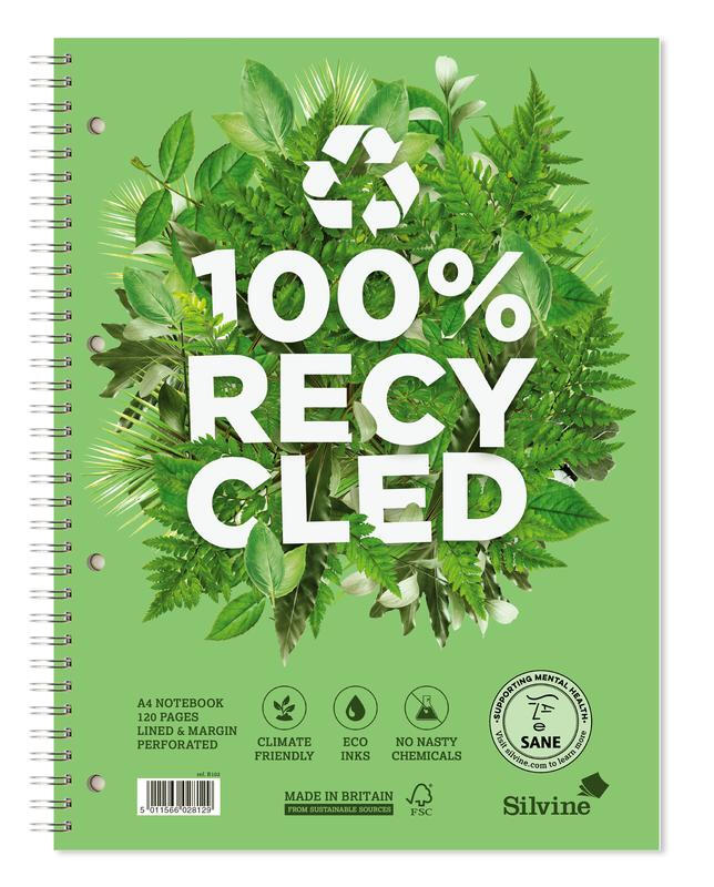 Silvine White A4 Premium Recycled Wirebound Notebook, Pack Of 5