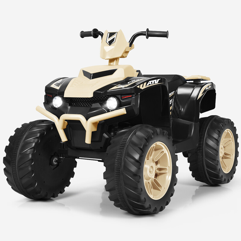 12 V Elektrisches Kinder-ATV, Quad mit Musik und LED-Lichtern, batteriebetrieben, bequemer Sitz, Maße 104 × 67 × 74 cm, ockerfarben