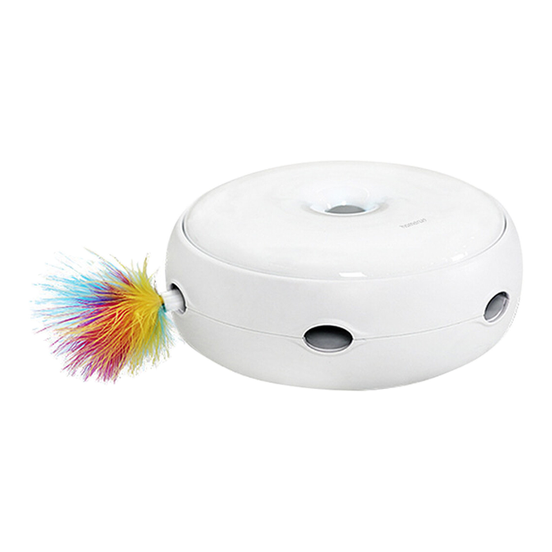 Homerunpet Interactive Electric Cat Toy With Feathers, Crazy Play, Automatic Spinning Disc, Tom & Jerry Doughnut-Shaped Design For Indoor Cat