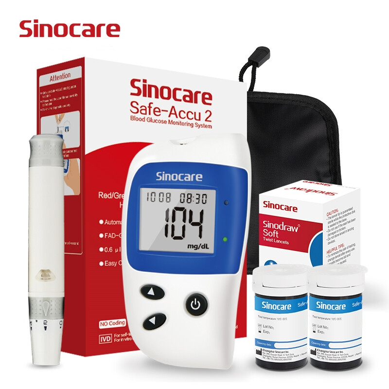 Sinocare Safe-Accu2 Blood Glucose Meter Blood Sugar Monitor Blood Sugar Test Kit with 50 Test Strips Transparent Mmol Version