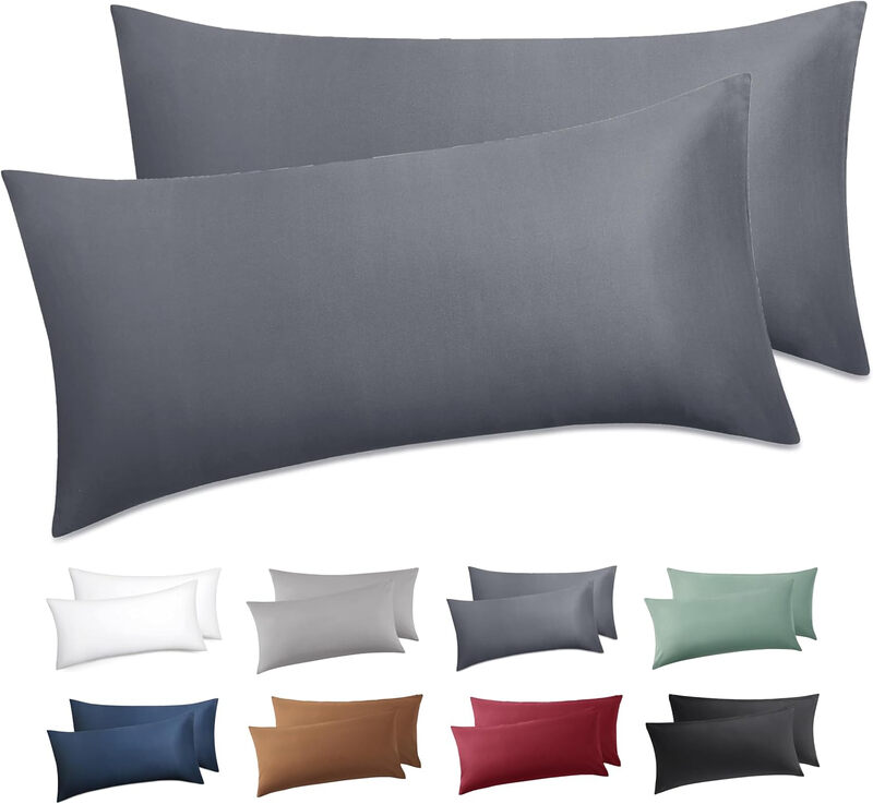 Kissenbezug 40 x 80 2er Set - 90% Baumwolle Kopfkissenbezug 40x80, Kissenbezüge mit Reißverschluss, Kissenhülle - Weich Atmungsaktiv und Langlebig, Oeko-TEX Zertifiziert, Anthrazit Grau