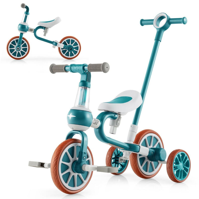 Kinderfiets 4-in-1, voor kleuters, met duwbeugel voor ouders, afmetingen 37×72×101 cm, groen