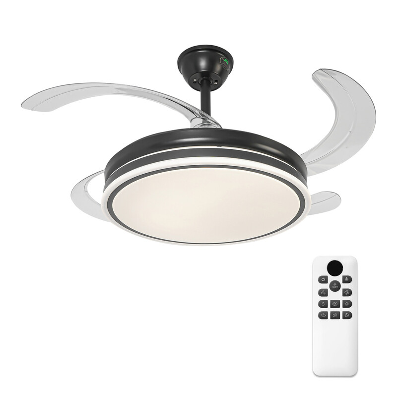 Parrot Uncle Deckenventilator mit Licht und einziehbaren Flügeln, 36W DC-Motor, 106 cm, Schwarz
