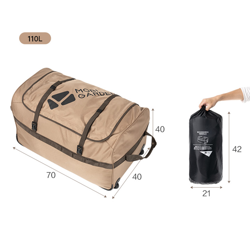 Mobi Garden, 110L Foldable Rolling Camping Gear Bag, Large Capacity Travel Luggage Bag with Wheels, Sand