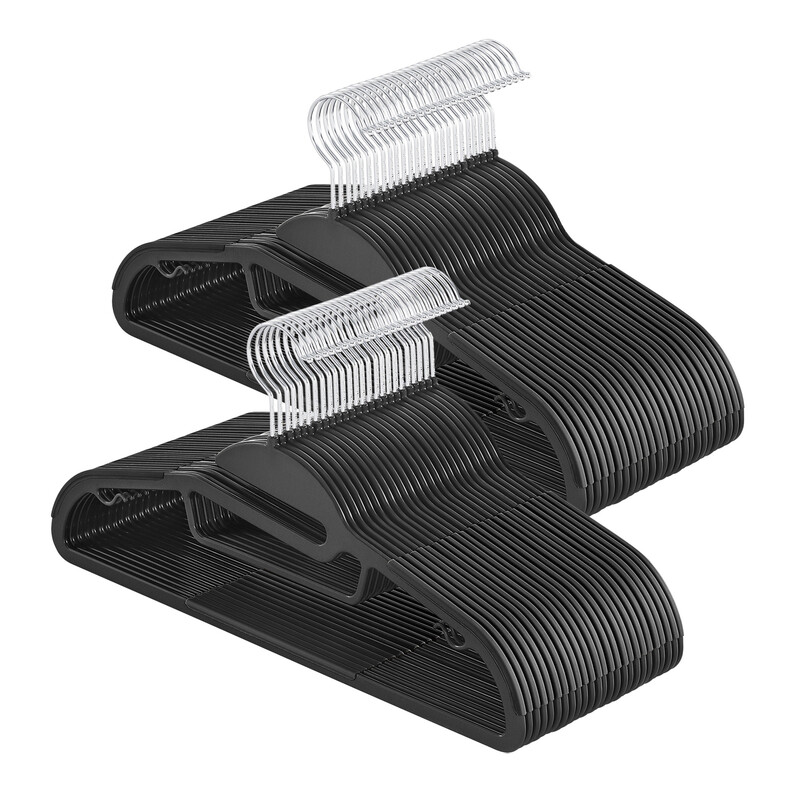 JOYFURNOS 50-Pack Plastic Kledinghangers – Zwart, 41,5 cm Lang, Ultradun 0,5 cm Profiel – U-Vormige Opening voor Eenvoudig Gebruik, Antislip, Ruimtebesparend, met 360° Draaibare Haak