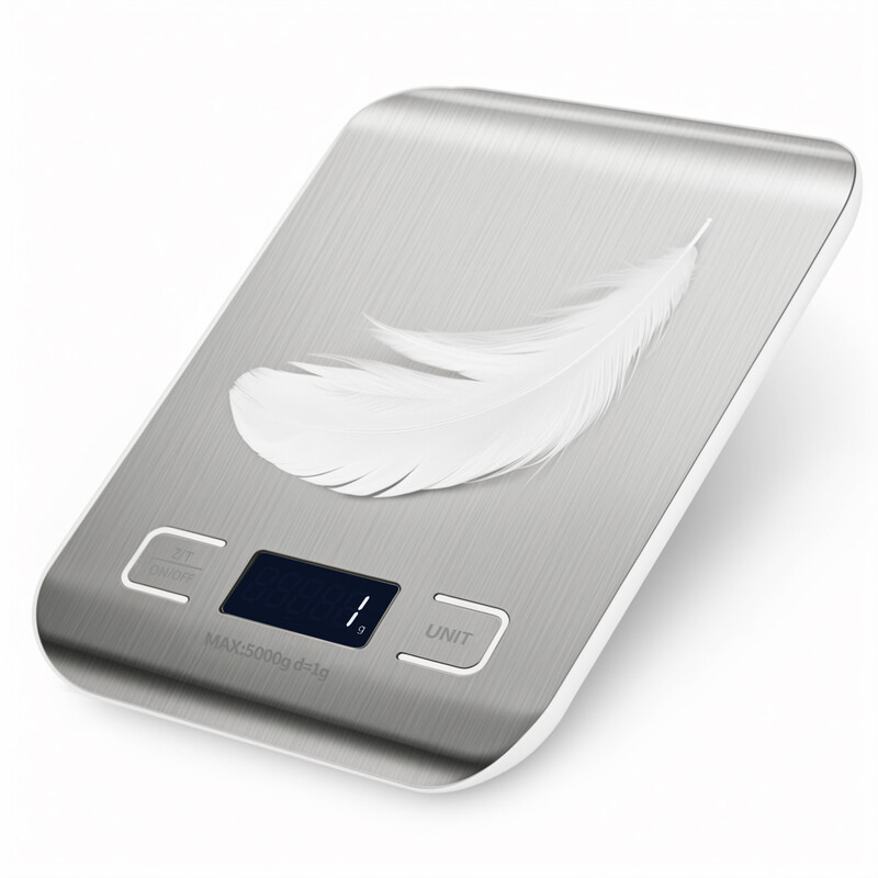 Vivreal K5058 Digitale Küchenwaage mit LCD-Display, Edelstahl, fingerabdruckresistent, 5kg/0,1oz hohe Präzision, Mehrfacheinheiten-Umrechnung, großes Display, benötigt 2 AAA-Batterien (nicht enthalten)