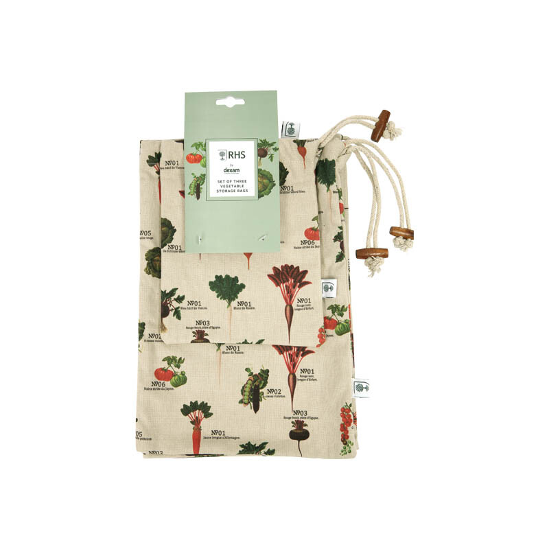 by Dexam Vegetable Bags Benary Vegetables 100% Cotton Stone/Green 3pcs