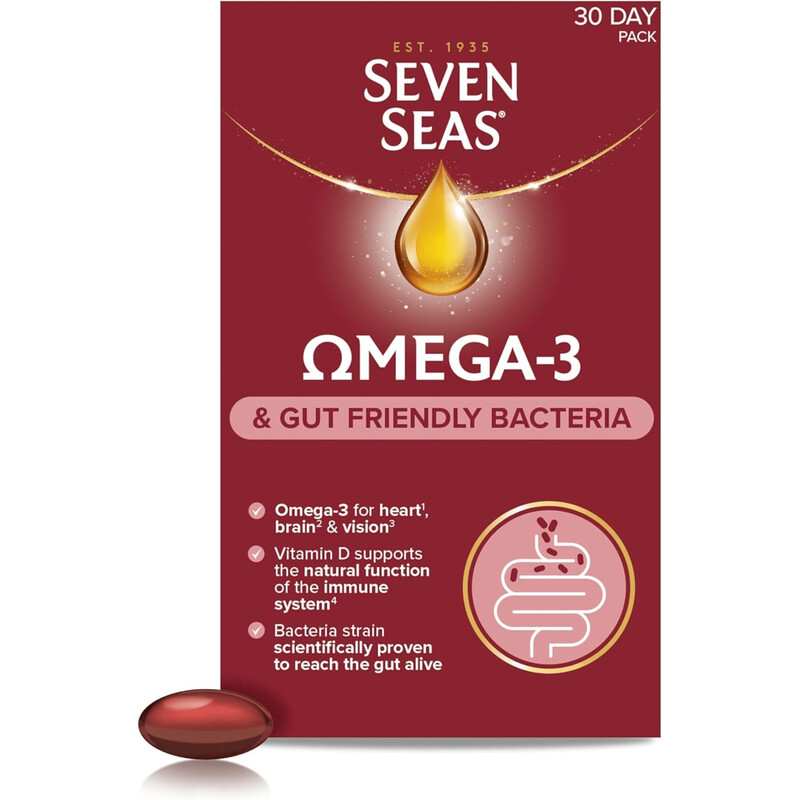 Seven Seas Omega-3 & Gut Friendly Bacteria Food Supplements With Vitamin D And Bacillus Subtilis, 30 Capsules