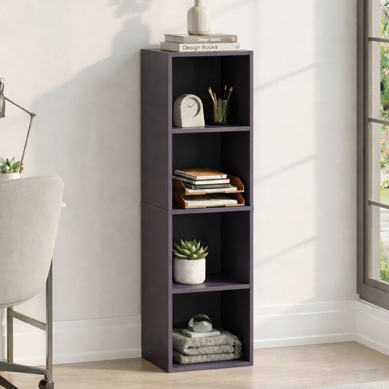 Vida Designs 4 Tier Grey Bookcase - Oxford Cube Shelf Organizer for Living Room Storage and Display Units