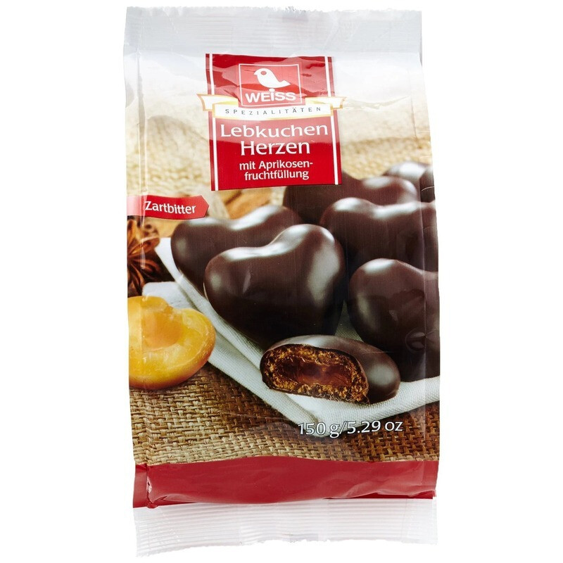Weiss Lebkuchen Herzen gefüllt Zartbitter, 150 g Bt