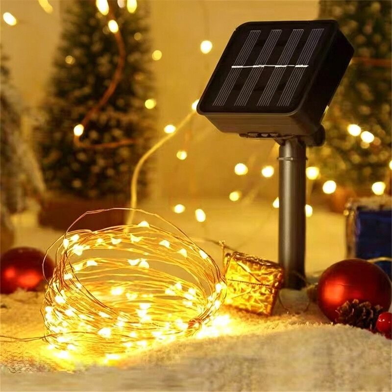 VIVREAL lichtsnoeren voor buiten op zonne-energie met koperdraad 2-pack, 49 ft 75 LED warmwitte lampjes met 8 standen, waterdicht – model IL-CSL-BB01, nieuwjaarsuitverkoop, beste cadeaukeuzes