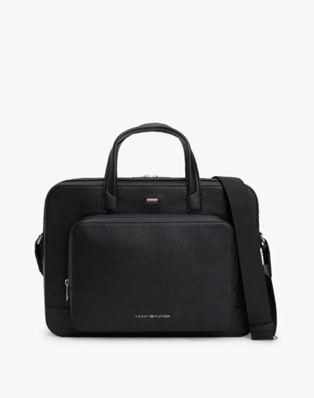 Tommy Hilfiger Unisex Grain/Black Accessories Pebble Logo Hardware Laptop Bag