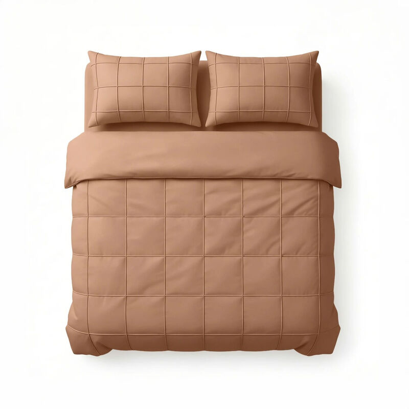 Sleeptime Dekbedovertrekset Geruit Pintuck 140 x 200/220 + 1 Kussensloop 60 x 70 cm - Microvezel - Mokka