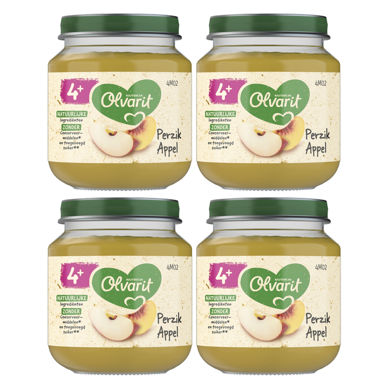 Olvarit Purée de fruits pêche pomme 4M+ 125 g * 4