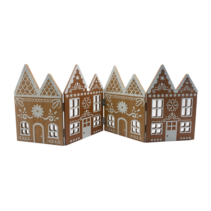Festive 59Cm Wood Brown/White Folding Houses