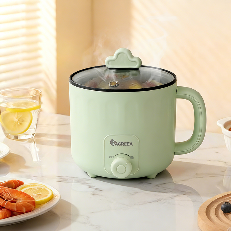 IAGREEA Draagbare elektrische kookpan 1,6 L ramenkoker, ramen-noedelkoker - Mini ramenmaker met dubbele stroomvoorziening, multifunctionele 'lazypot', antiaanbaklaag met droogkookbeveiliging voor pasta, noedels en ei-soep, compact voor studentenkamers en kantoren (Groen)