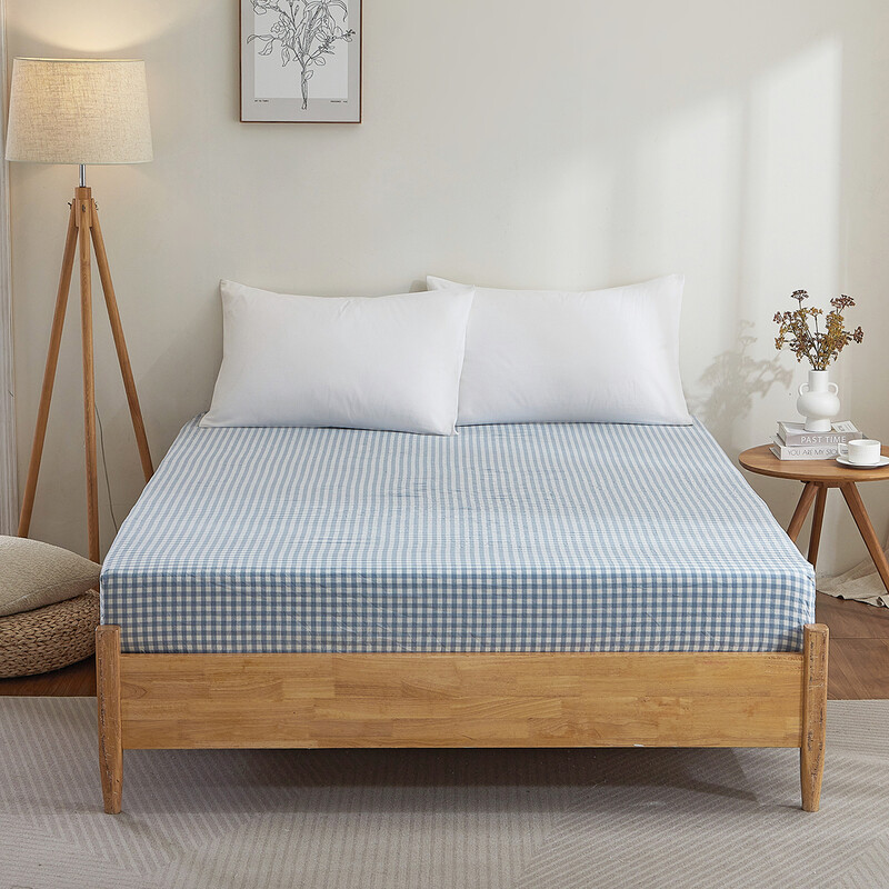 Meeallhome Katoenen geverfde plaid hoeslaken 160*200+30 cm Blauw