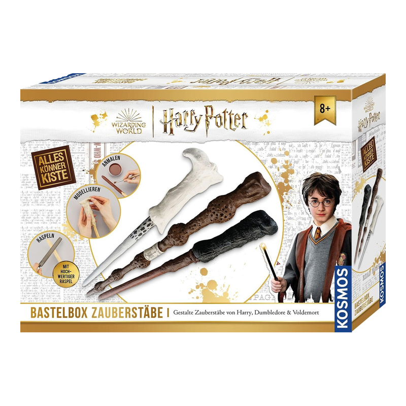 KOSMOS 604653 Harry Potter Zauberstab herstellen, Zauberstäbe von Harry Potter, Dumbledore und Voldemort basteln, AllesKönnerKiste Bastelset