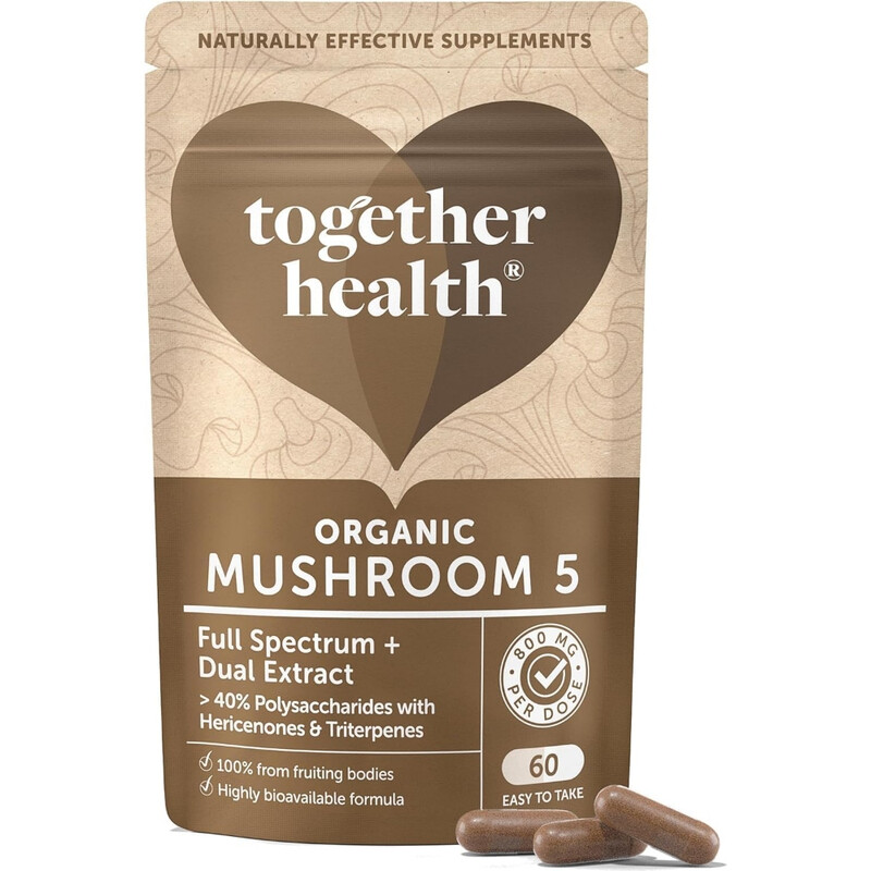 Together Health Grain Organic Mushroom 5 Complex Full-Spectrum Extract 800Mg Daily Wellness Support Capsules - 60 Capsules