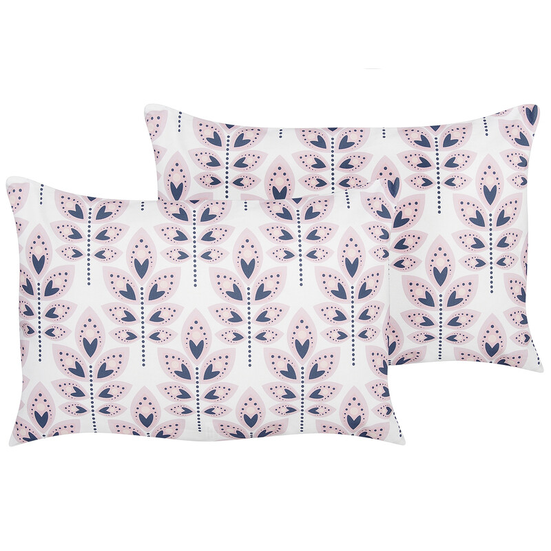 TORRETTA Beliani 2er-Set Gartenkissen mit Blattmotiv, 40 x 60 cm, Cremeweiß