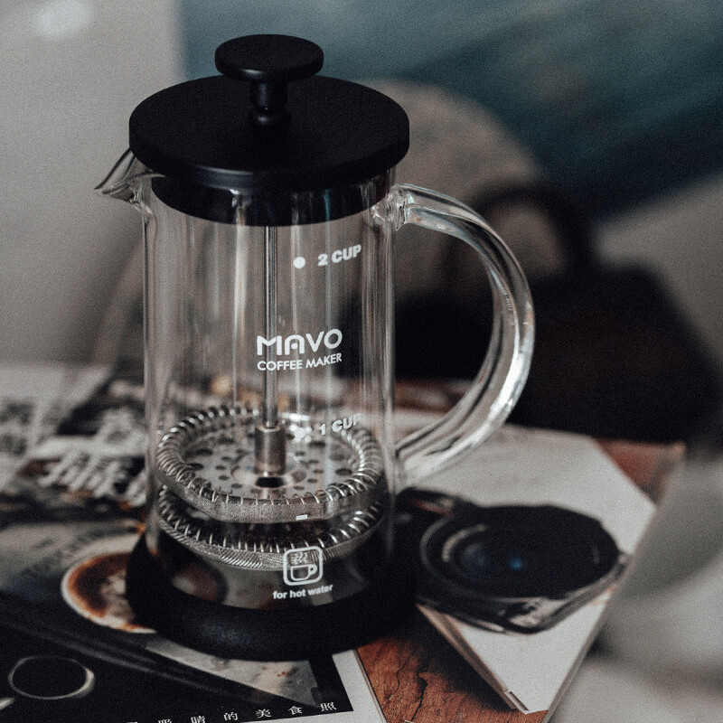 MAVO Doppelwandige French Press Kaffeemaschine Filterbecher Teekanne Home French Press Doppel-Mesh-Filter 1-2 Portionen 350 ml
