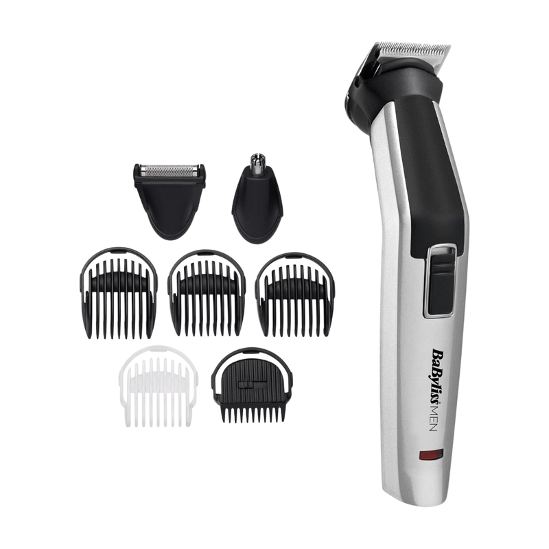 BaByliss MT726E 8-in-1 Titanium Multi Trimmer Kit, 60 Minuten Laufzeit, Präzisionskopf mit Titanium-Klingen, Rasierkopf, 3 Bartführungen, Nasen-/Ohrkopf, 1 Körperführung