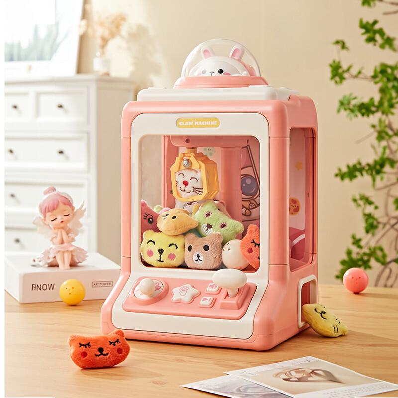 LIVINGANDHOME Haushalt Mini Pink Clip Puppe Claw Machine, lustiges interaktives Arcade-Spiel für Kinder