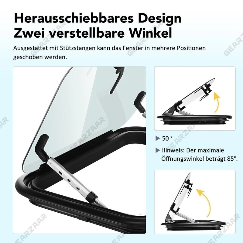 GEARZAAR Wohnmobil Markise Seitenscheibe 700x300 mm mit schwarzem Alu-Rahmen, getöntem Glas und Insektenschutz für Caravan & Motorhome