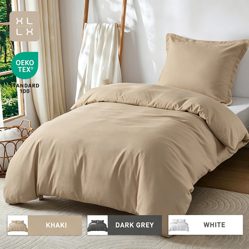 XLLX Khaki Beddengoed Dekbedovertrekset, 135x200 cm/80x80 cm x 1 Ademend Duurzaam Zacht Comfortabel, Met Rits, 2 Stuks, Inclusief 1 Dekbedovertrek & 2 Kussenslopen, Geen Dekbed