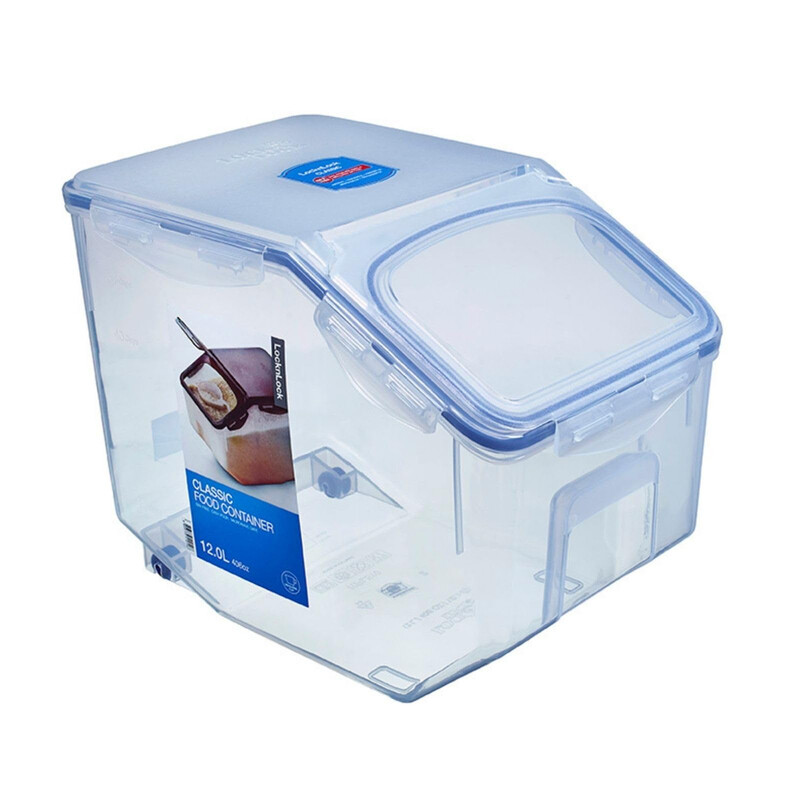 LocknLock Küchen-Organizer 12 L Vorratsbehälter – Transparenter Kunststoff mit Klappdeckel & Messbecher, Luftdichte Lebensmittel-Aufbewahrungsbox für Mehl, Reis, Haustierfutter & Müsli, Spülmaschinen- & mikrowellengeeignet (Gefriergeeignet)