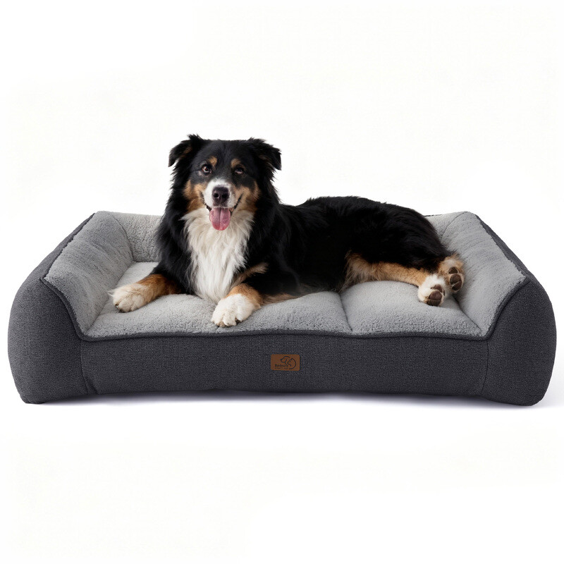 Waschbares Hundebett große Größe 106x76x24 cm – extra dickes stützendes Sofa für große Hunde, anthrazitgrau