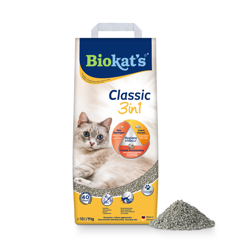 Biokat's Classic 3-in-1 ohne Duft, Klumpende Katzenstreu mit 3 unterschiedlichen Korngrößen 1 x 10 L