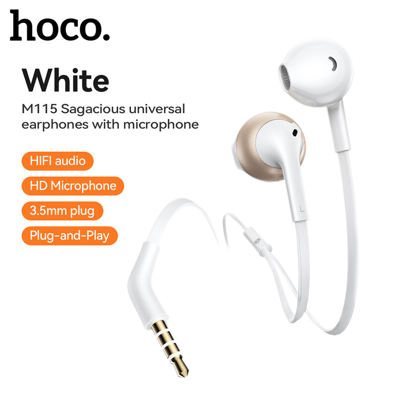 M115 Sagacious Universal Earphones with Microphone - White