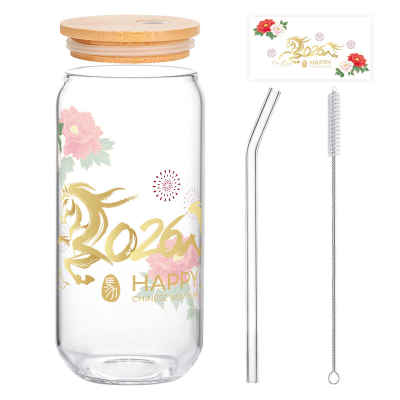 1pc 2026 Year of the Horse Glass Tumbler, 500ml Clear Cup with Golden Galloping Horse