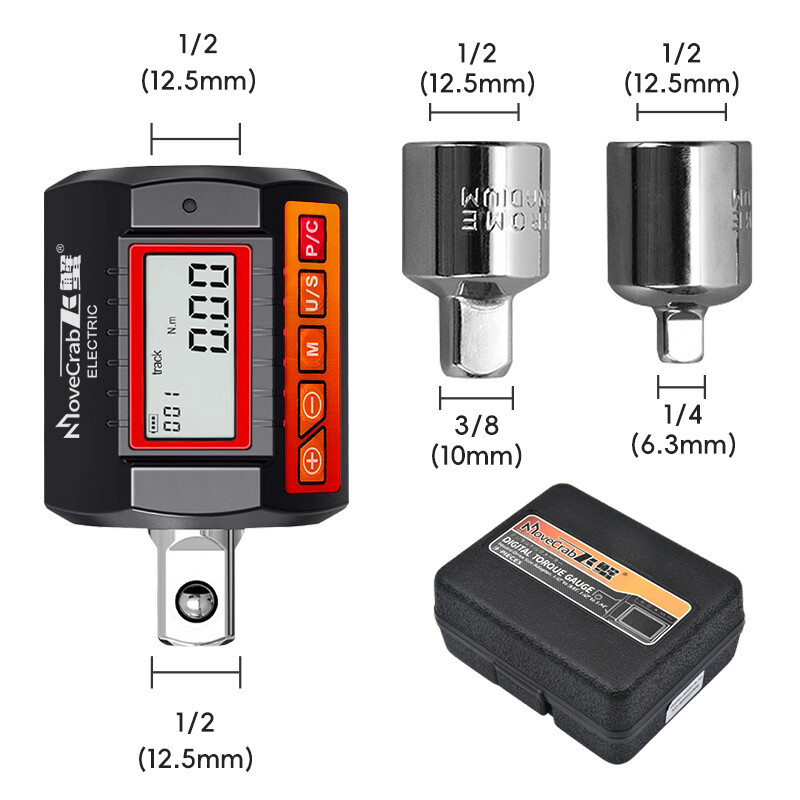 MOVECRAB Adaptateur de couple numérique 6-200N.m, entraînement 1/2", avec adaptateurs pour 3/8 et 1/4", pour clé dynamométrique électronique