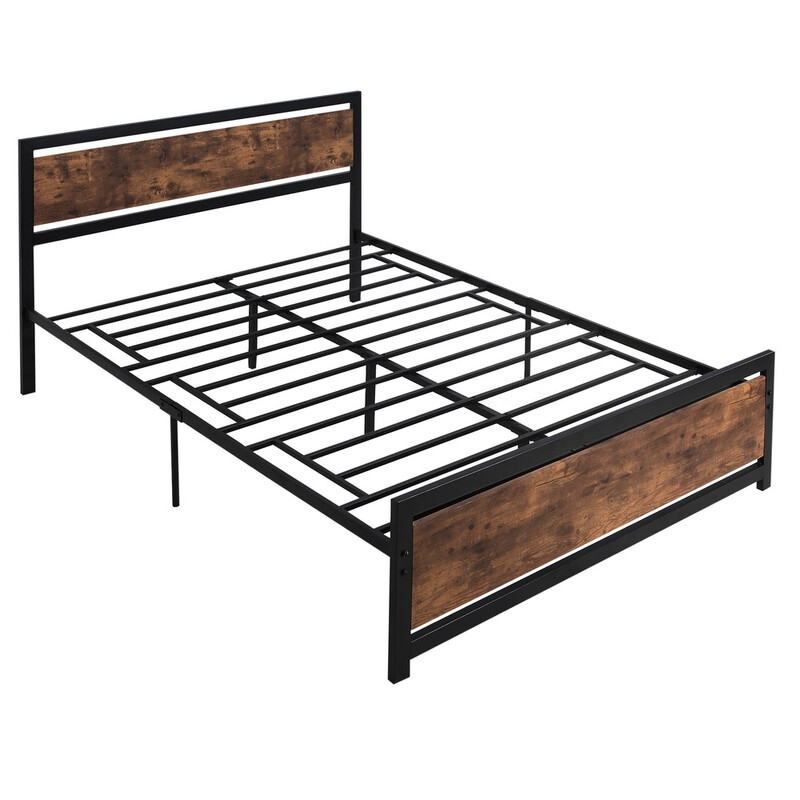 Homcom Bed Frame Metal Black/Rustic Brown King