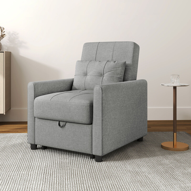 HOMCOM Sofa Bed | 1 Seater Fold Out Living Room Sleeper Chair | Space Saving Grey Fabric Convertible Design
