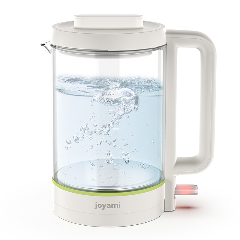 Joyami glazen waterkoker 1,5 l, roestvrij staal, snelle kookfunctie, 1500 W, BPA-vrij, wit
