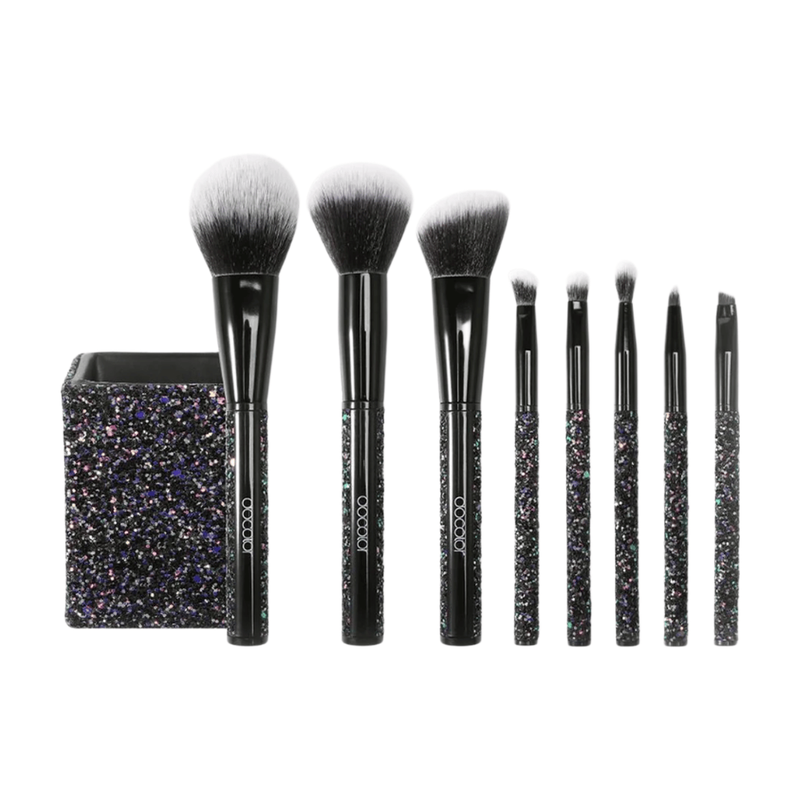 docolor 8-piece glitter brush set with holder (black) -