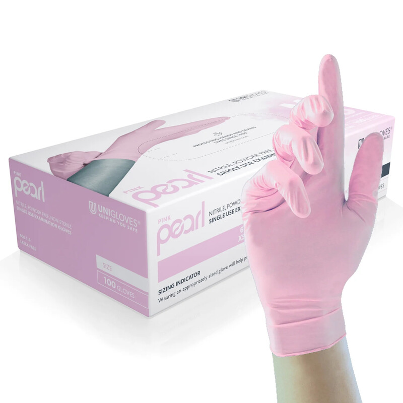 Unigloves Pink Pearl Nitrile Examination Gloves - Multipurpose, Powder Free and Latex Free Disposable Gloves, M
