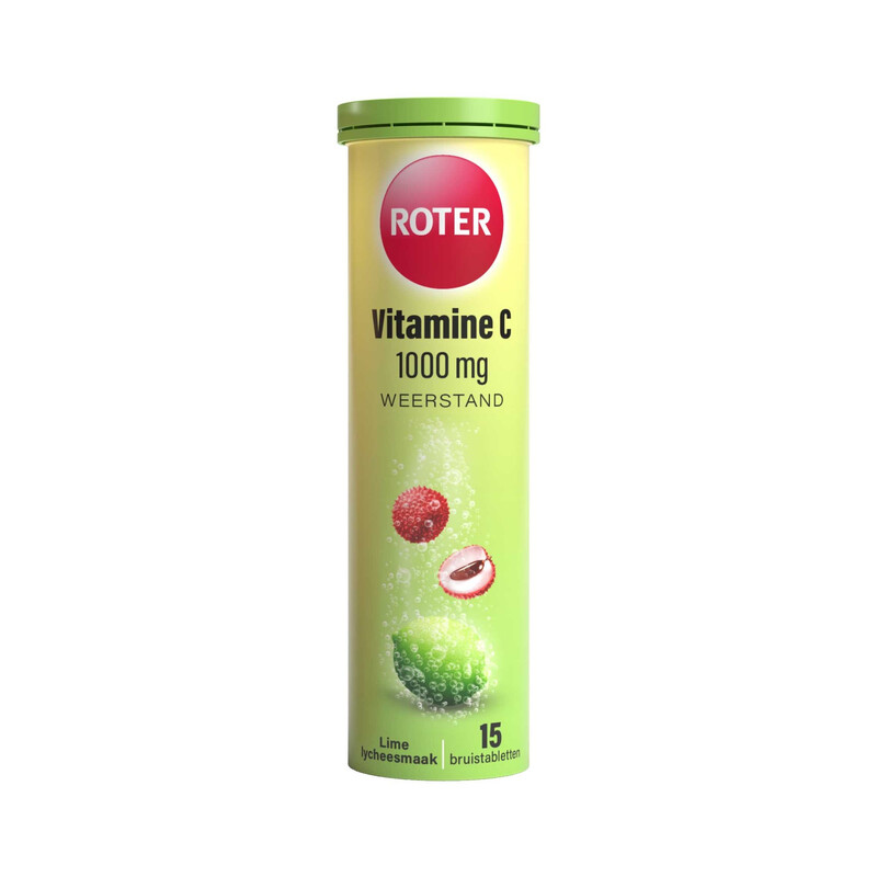 Roter Vitamine C Effervescente 1000 mg – soutient les défenses naturelles – comprimés effervescents citron vert-litchi, 15 unités