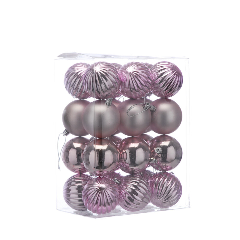 Festive Christmas 24-Pack Of 7cm Ornament Balls In A Beautiful Mixed Matte & Glitter Pale Pink Finish