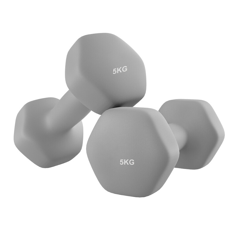 SONGMICSHOME Set of 2 Neoprene Hex Dumbbells, 2 x 5 kg, with Dumbbells Bars, Home Tra