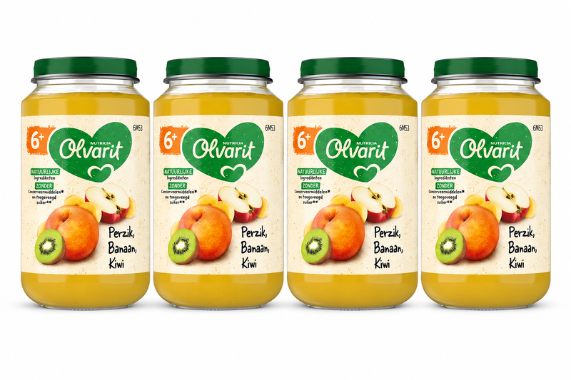 Olvarit Fruitsnack 6 maanden+ Perzik Banaan Kiwi 200 g * 4