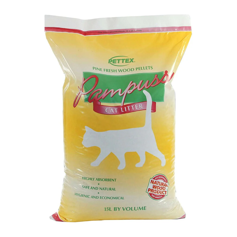 Pampuss 100% Natural Pine Wood Pellet Cat Litter, 15 Litre